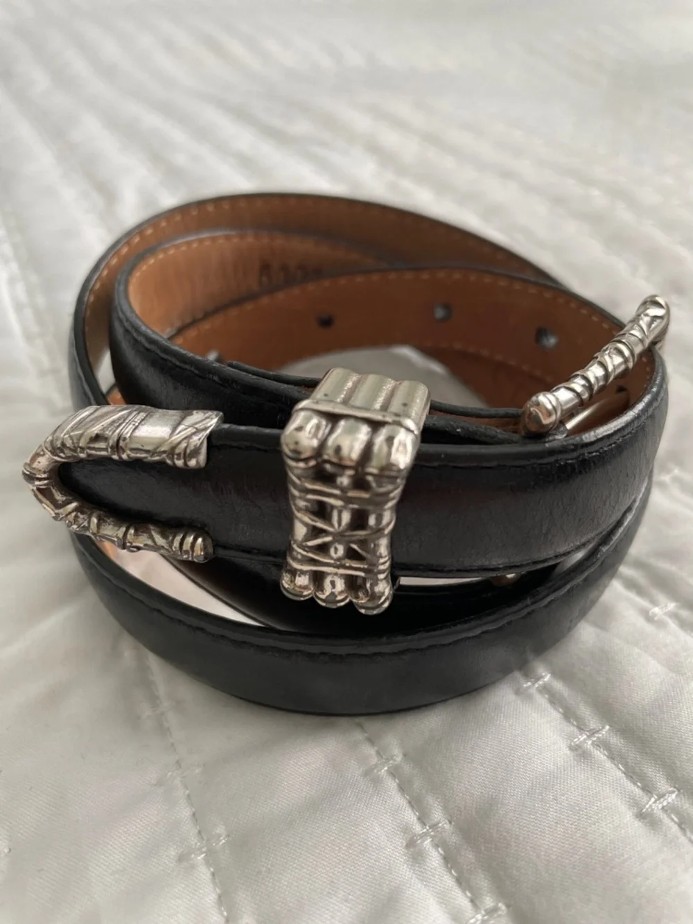 Talbots Black Leather Women's Belt Silver Decorative Buckles 1/2 inch Size S